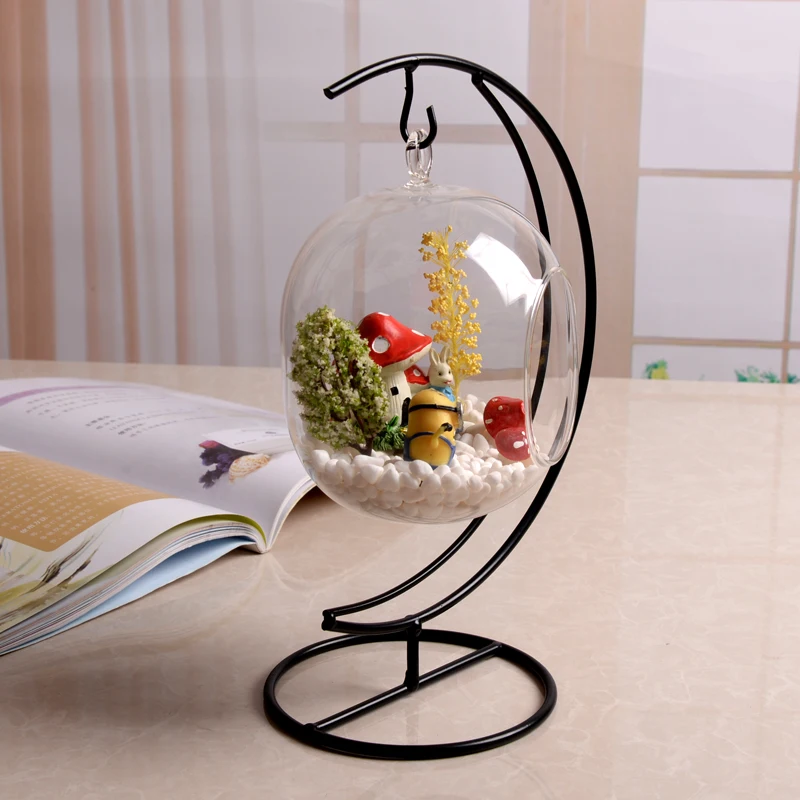 

4sets/pack Height=26cm Moon Black Metal Stand Hanging Glass Terrarium Home Decoration Wedding Favor Gift Promotion Souvenior
