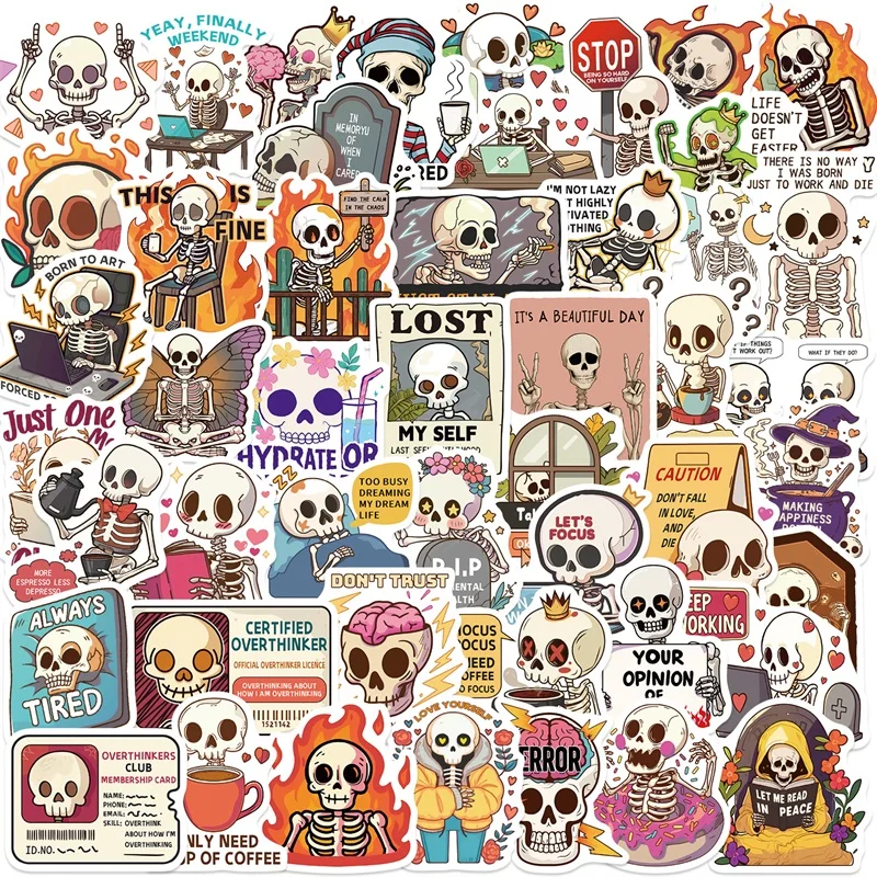 10/30/50PCS Cartoon Funny Skeleton Sticky PVC Sticker Aesthetic DIY Laptop Luggage Skateboard Decoration Scrapbooking