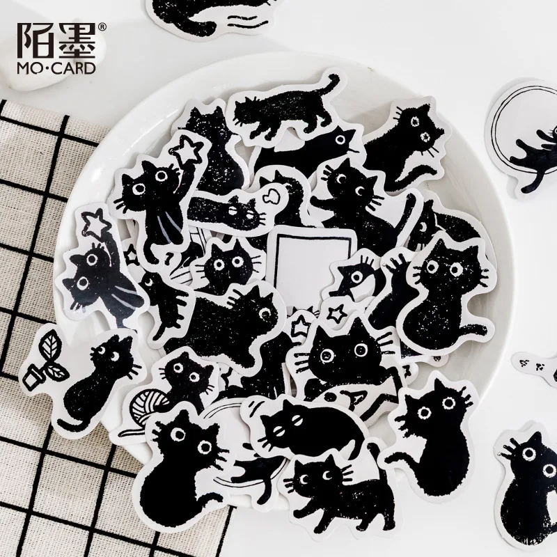 45 Pcs Cute Small Stickers Set Kawaii Black Little Kitten Decorative Stickers For Scrapbooking Kid Diy Arts Crafts