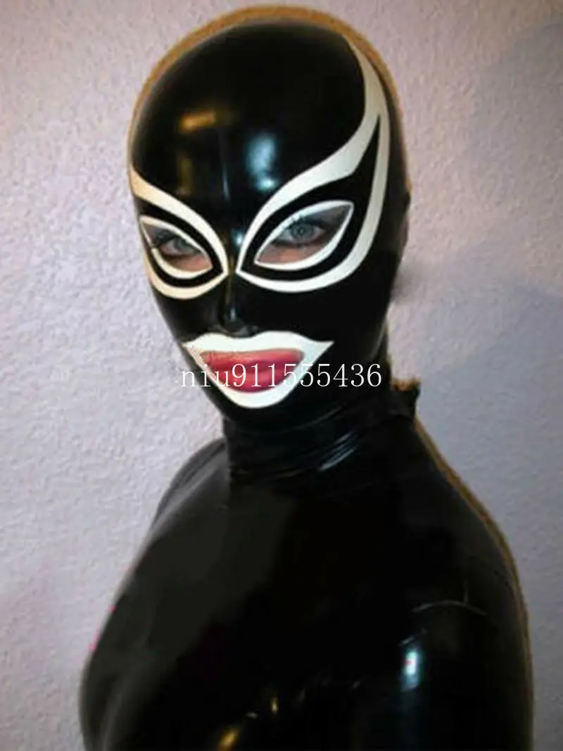 New Hot Sale Latex Hood with Open Big Eyes Back Zip Fetish Hood Mask for Face Women