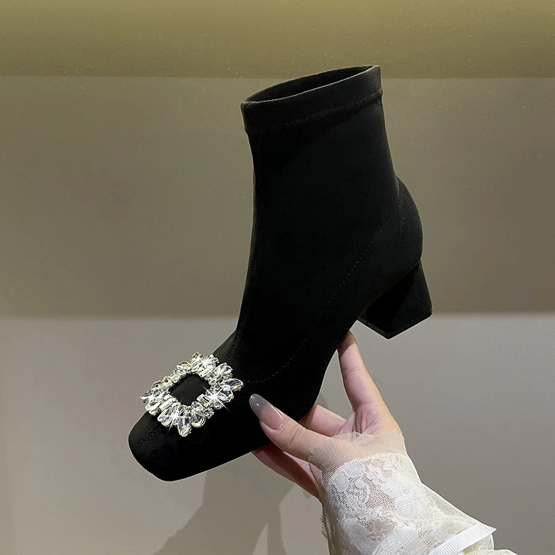 

Autumn New Shoes for Women Ankle Boots Suede Leather High Tops Casual Shoes Crystal Pointed Toe Dress Shoes