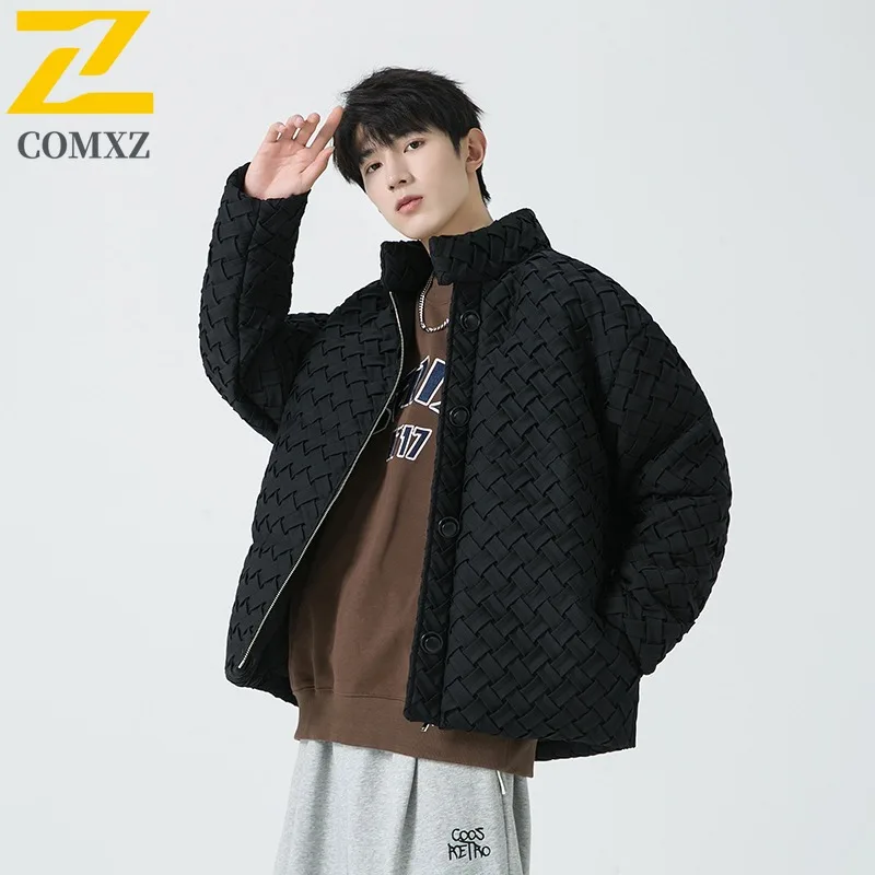 COMXZ Men Puffer Jacket Minimalist Street Ski Classic Light Snow Padding Coat Stand Collar Travel Classic Cotton-Padded Jackets