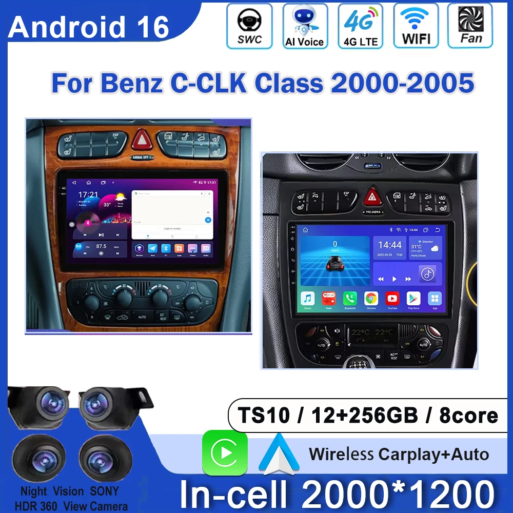 Radio de coche Android para Mercedes Benz Clase C W203 C200 C320 C350 CLK W209 2002 - 2005 reproductor de vídeo Multimedia para coche No 2din DVD
