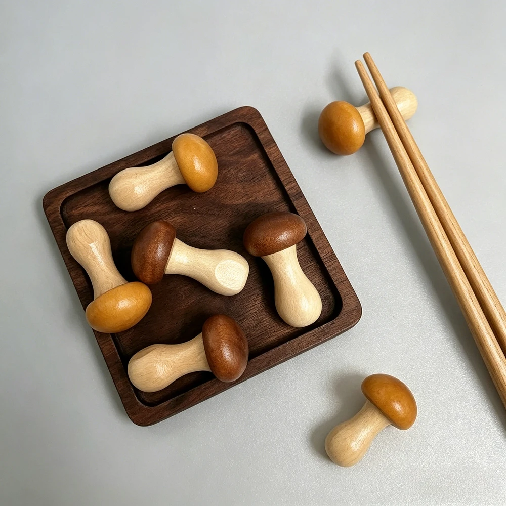 4 Pieces Mushroom Shaped Wooden Chopsticks Holder Dinner Spoon Stand Fork and Knife Holder Rest Storage Rack for Home Decoration - view 4