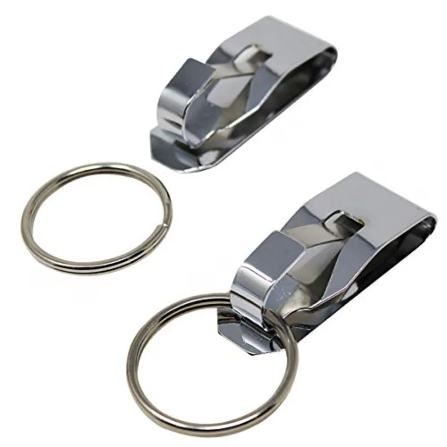 

Secure Belt Clip Key Holder with Metal Hook and Heavy Duty 1 1/4 Inch Keychain Ring - Metal Key Chain Keeper for ID Badge/Key