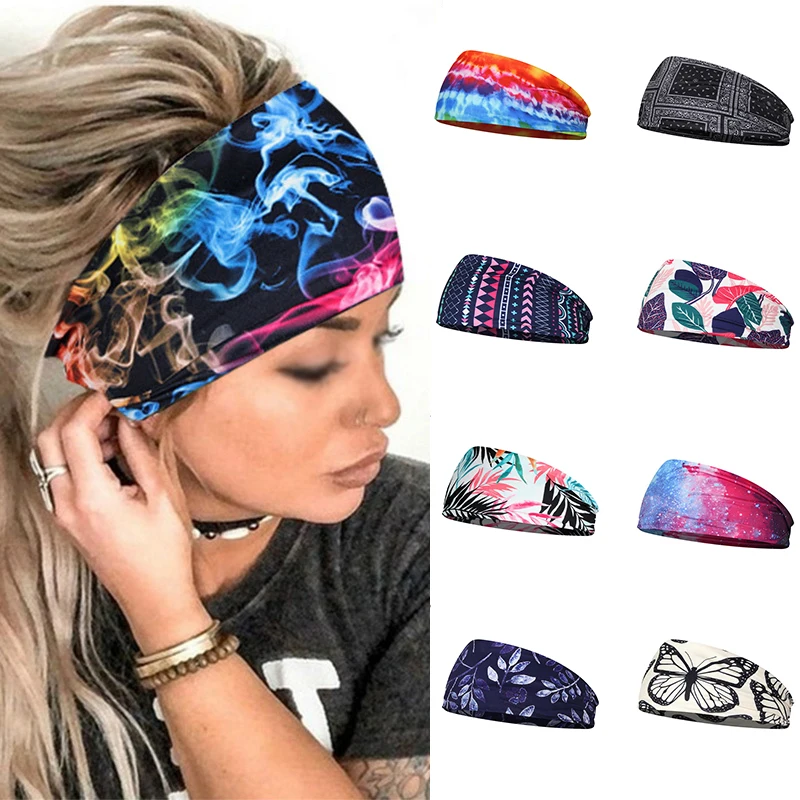 Copricapo da donna elasticizzato turbante copricapo Run Bandage Print Bands palestra fasce sportive Running Wide Headwrap accessori per capelli