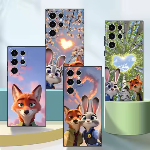 Disney Zootopia Cute Black Soft Phone Cover Case for Samsung Galaxy S23 Ultra S24 Plus S21 FE S25 Edge S20