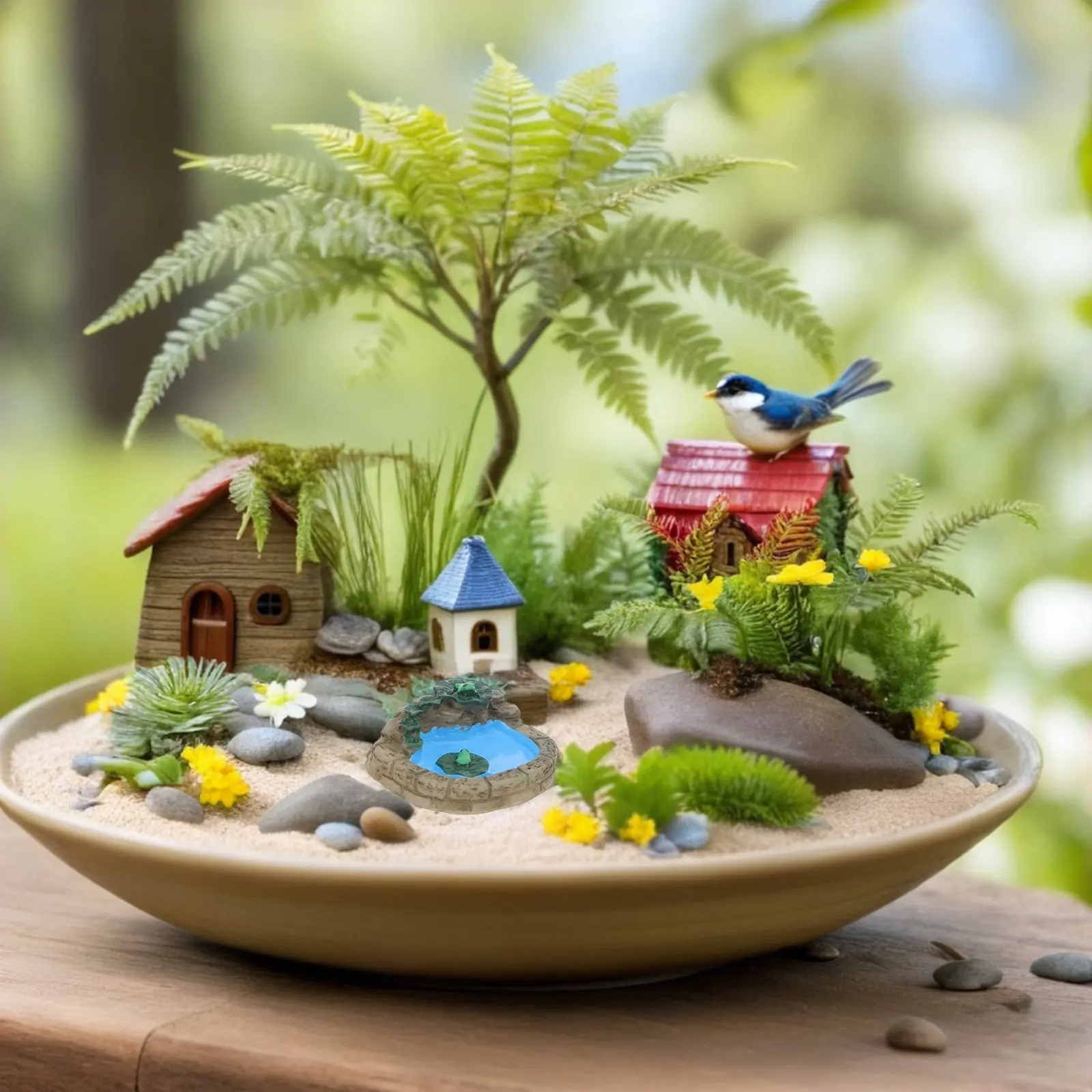 

10Pcs Mini Moss Micro Landscape Ornament - Realistic Resin Miniature Pond for DIY Fairy Garden Diorama Decor, Dollhouse Pool