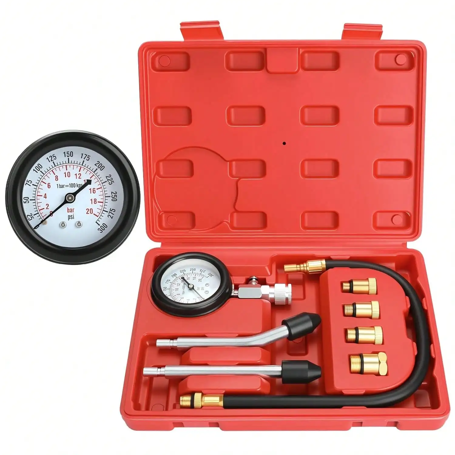 8Pcs Petrol Gas Engine Cylinder Compression Tester Kit 0‑300PSI Pressure Gauge Automotive Repair Tool For Car Motorcycle