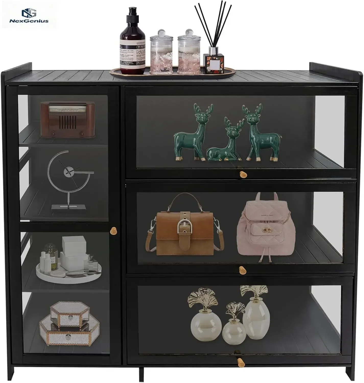 Display Cabinet Clear Doors Multi Shelf Organizer Collectibles Retail Home