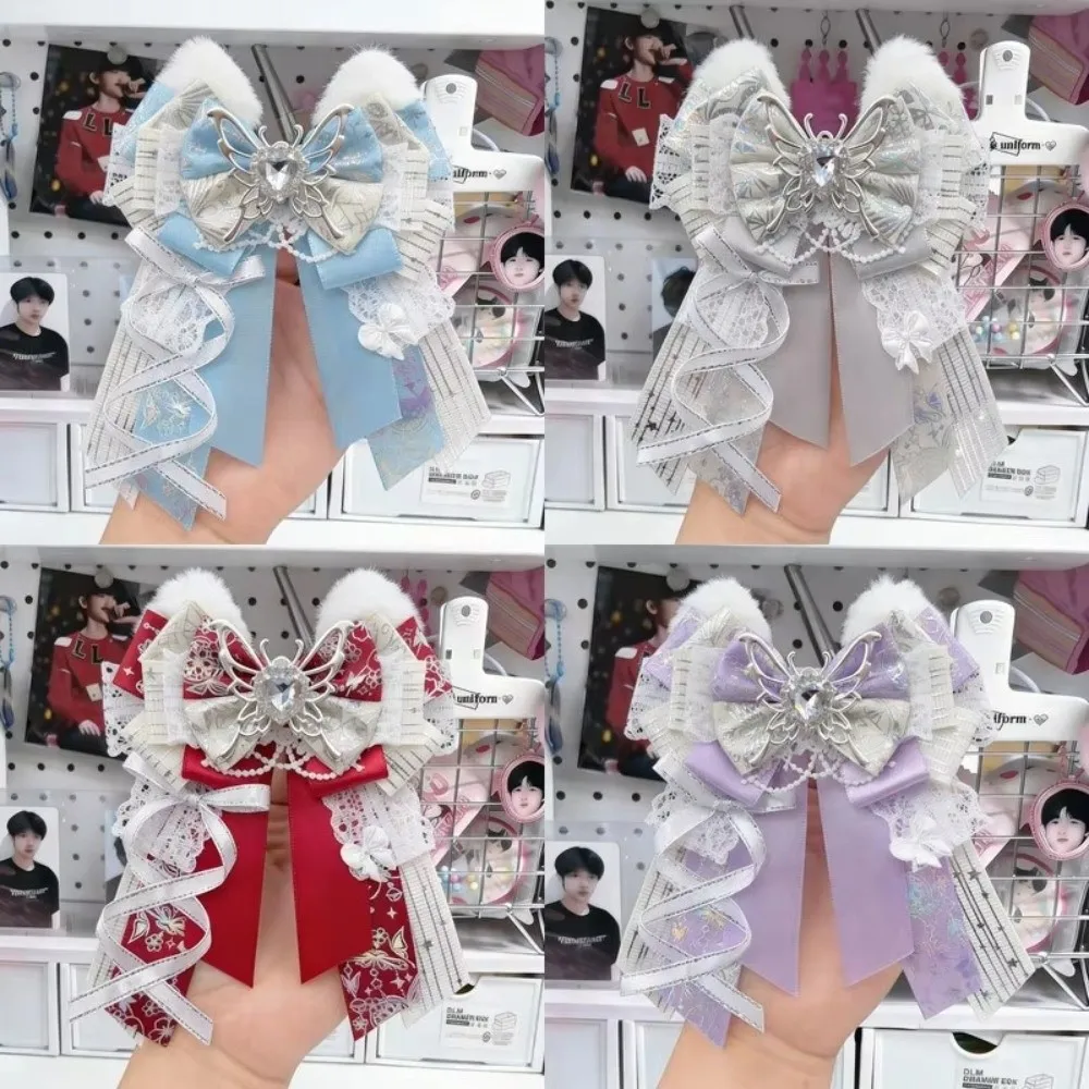 Decorative Bow Pin Lace Bow Brooch Polyester Lace Detail Bow Accessory Colorful Handmade Ita Bag Decoration Cosplay Accessories