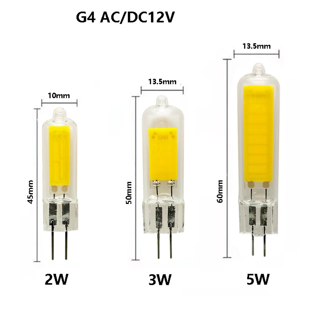 

10pcs LED Lamp Spotlight G4 Crystal Pendant AC/DC12V COB 2W 3W 5W Dimmable Replace 20W 30W 40w Halogen Lamp 3000k 4000k 6000k