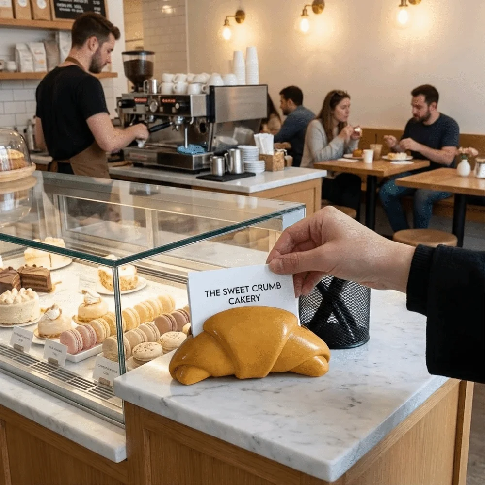 3D Printing Business Card Holder Plastic Croissant Shaped Desktop Card Holder Card Organizer Desktop Ornament Office Supplies