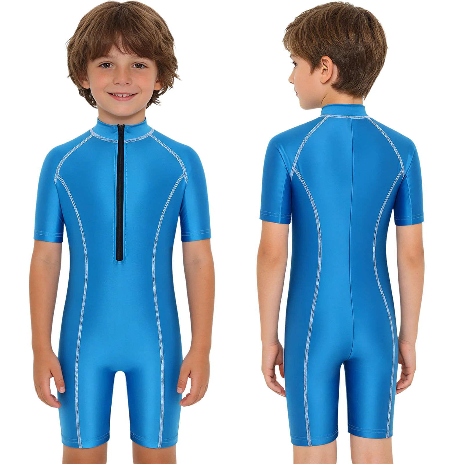 

Детский глянцевый гидрокостюм-рашгард с молнией, быстросохнущий комбинезон для плавания, пляжа, дайвинга, серфинга