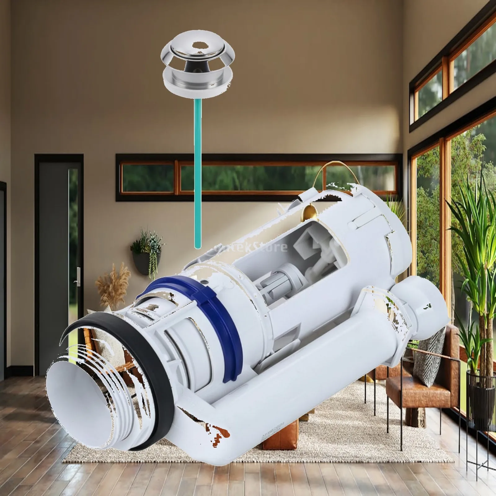 Toilet Flush Valve with Push Button Universal Toilet Tank Flush Valve Hardware Easy to Install Corrosion-Resistant