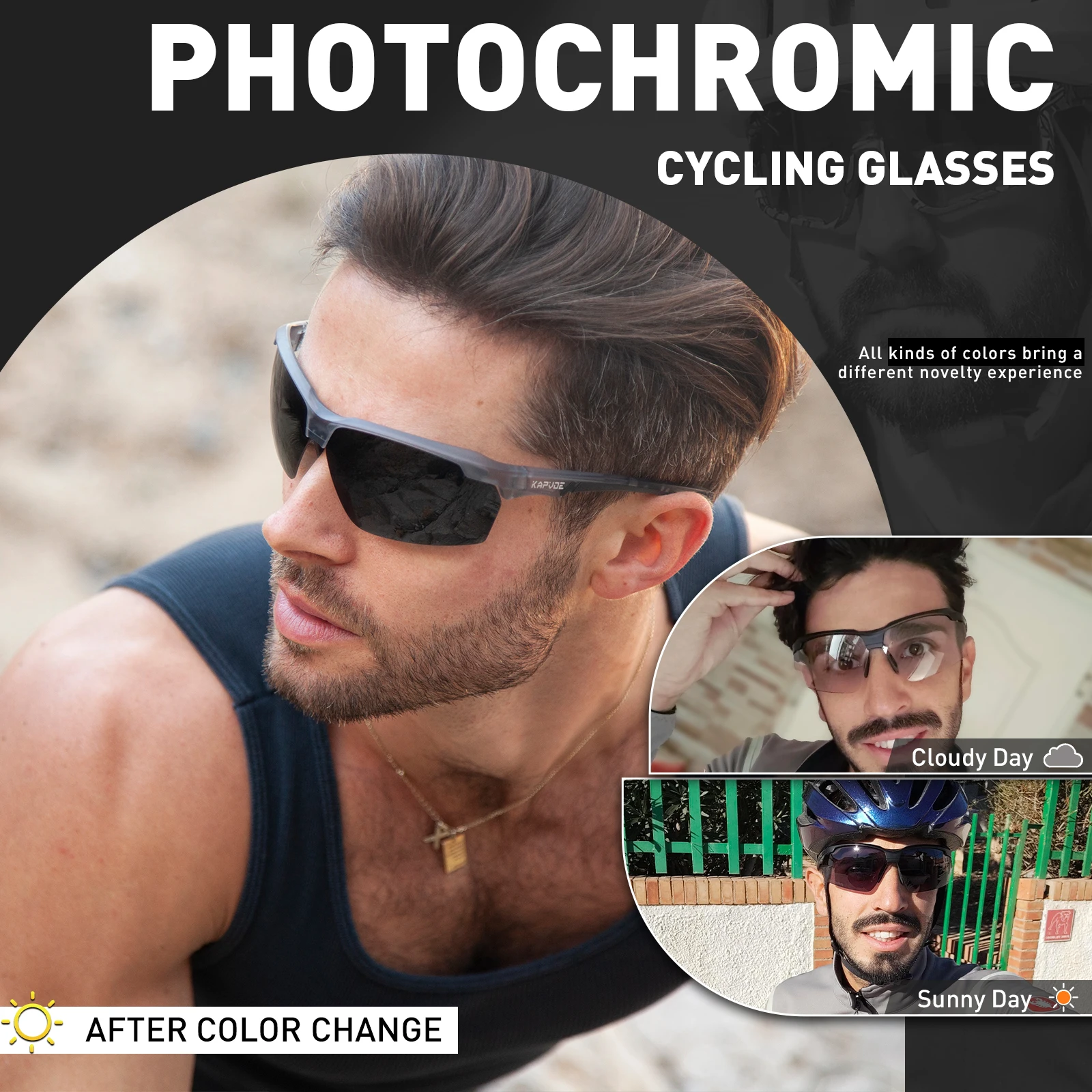 Kapvoe Photochromic Cycling Glasses Cycling Sunglasses UV400 Bicycle Eyewear Outdoor Sports Ride Bike Goggles Cycling Equipment