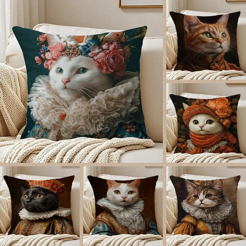 Cute Cat Printing Decorative Playful Art Cushion Cover Pillowcase Anti-dustmite living Room Sofa Decor Cushion Room