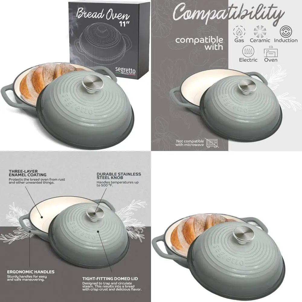 

Enameled Cast Iron Bread Pan with Lid, 11” Grigio Scuro (Gray) Bread Oven Cast Iron Sourdough Baking Pan, Dutch Oven for Bread -