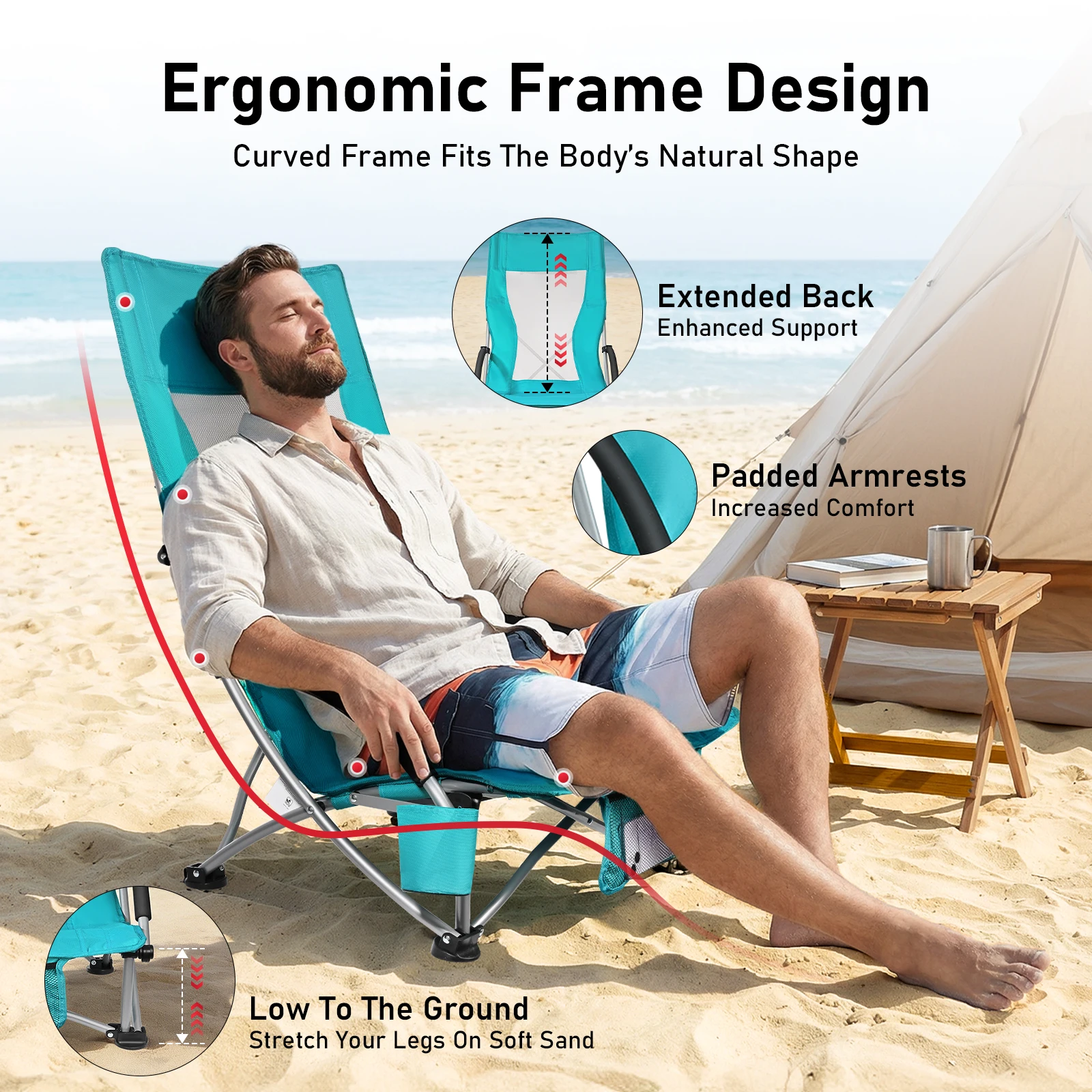 Silla de playa plegable portátil ligera al por mayor, silla de playa plegable para exteriores y silla de playa de moda para el ocio