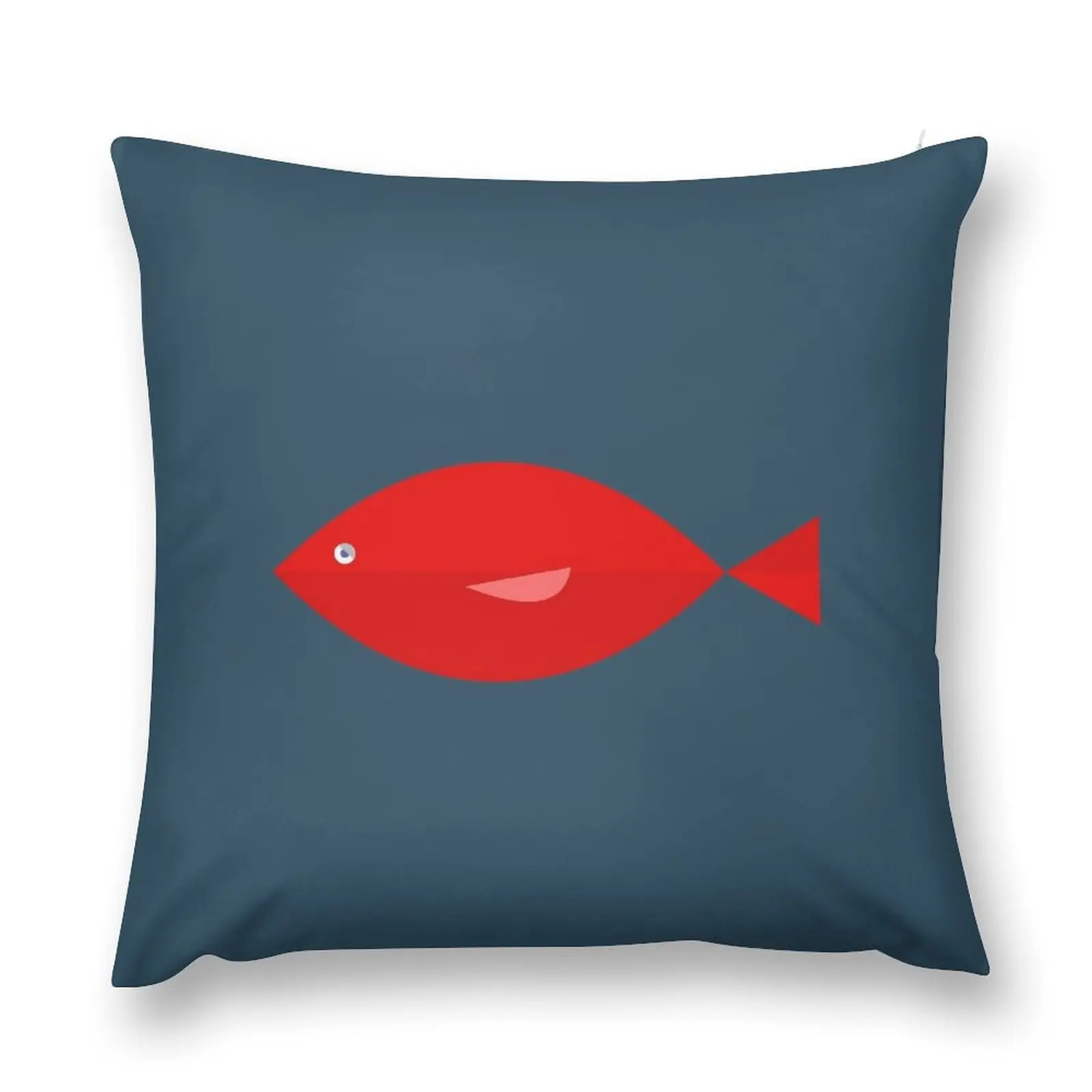 Sleepy Red Fish in a Steel Blue Sea. Minimalist Ocean Design Throw Pillow Couch Cushions Elastic Cover For Sofa pillow