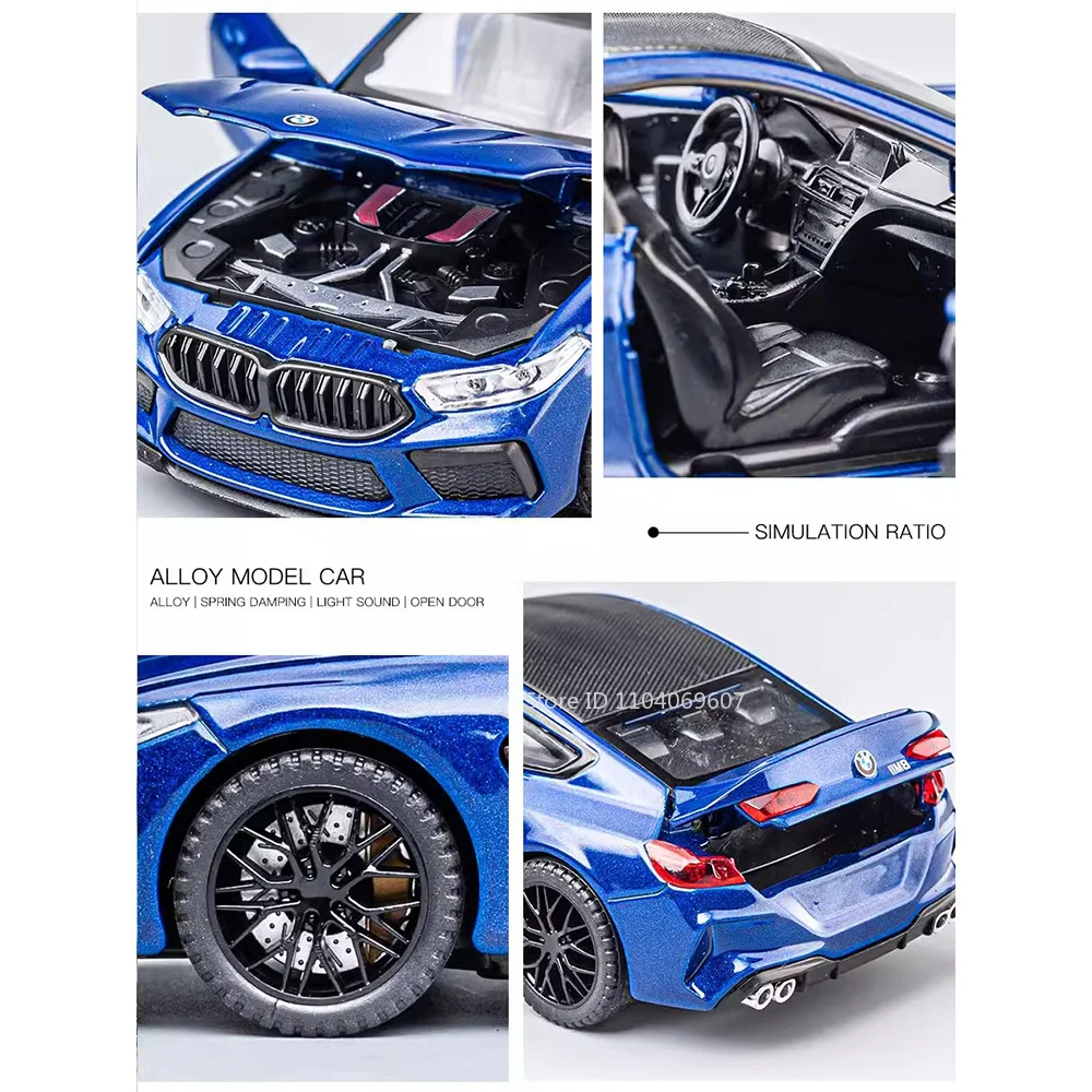 1:32 M8 Miniatuur Model Sportwagen Speelgoedlegering Diecast Met 4 Deuren Geopend Pull Back Light Voertuigen Speelgoed Voor Kindercadeaus Collectie