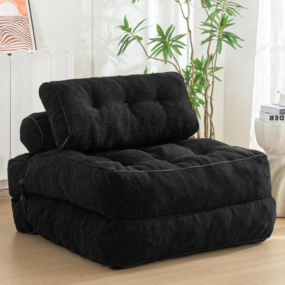 

Folding Sofa Bed, Convertible Sleeper Chair with Pillow Foldable Mattress with Back Support, Portable Fold Out Sofa Couch Fuzzy