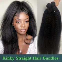 30 32 Inch Brazilian Kinky Straight Human Hair Bundles Remy Human Hair Extensions 1/3/4Pcs Hair Wefts Yaki Straight Human Hair