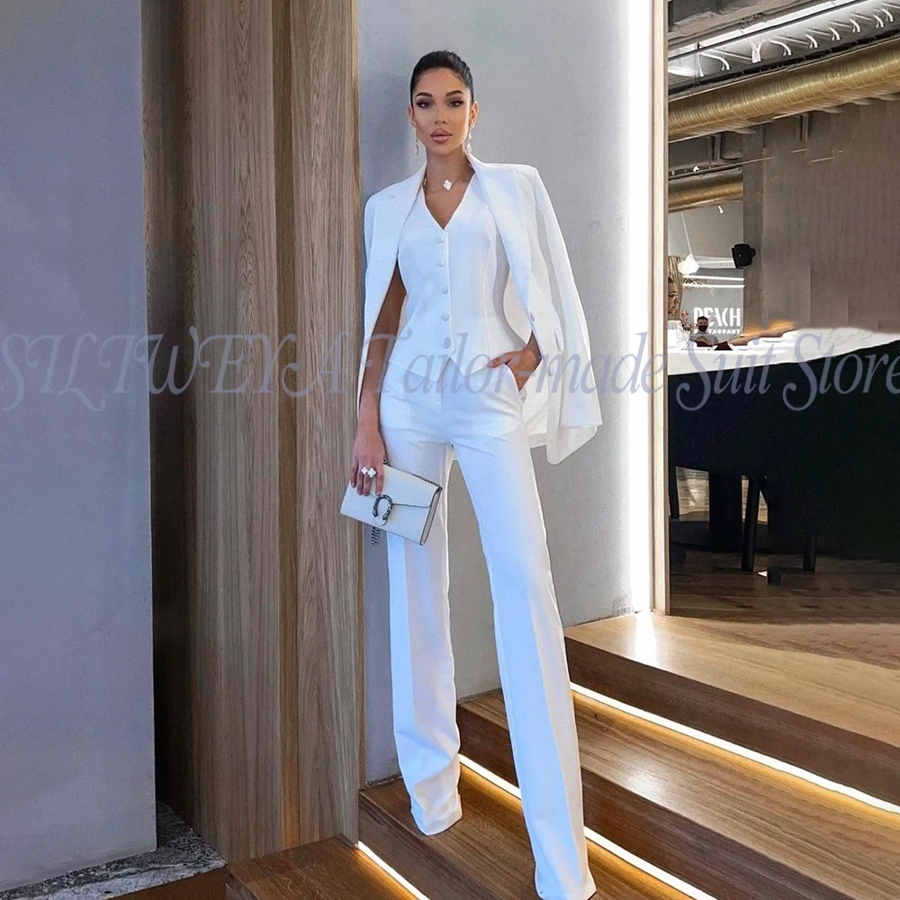 White Pants Suit Woman Luxury 3 Pieces Blazer Set Smart Casual Lady Chic Outfits Trajes De Mujer Elegante Jacket+Pants+Vest