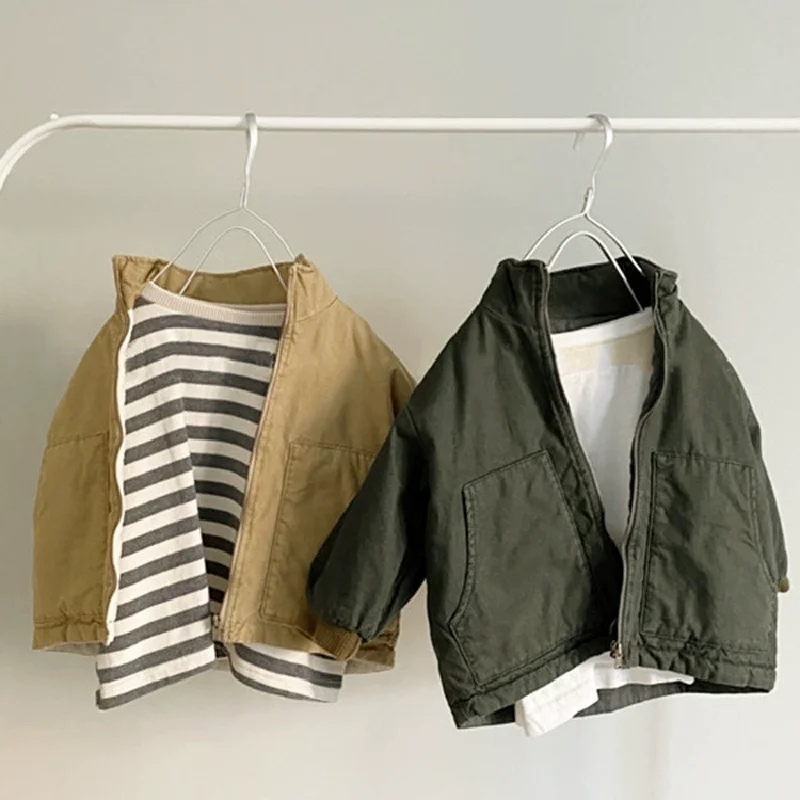 Winter Thicken Coats Boys Girls Warm Jackets Kids Fashion Loose Outwears Children Simple Zipper Cotton Clothing 1-6 Years