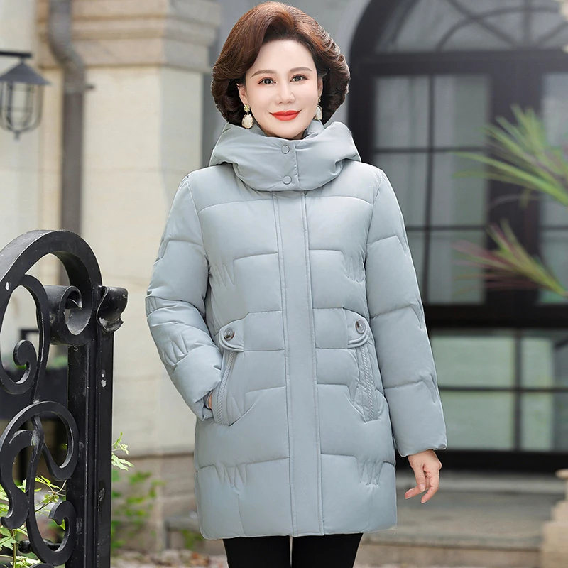 

Новое стеганое зимнее пальто с капюшоном для среднего и пожилого возраста, корейское издание, универсальная модная короткая толстая пуховая хлопковая куртка для матери