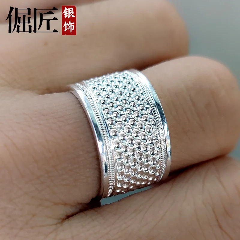 999Sterling Silver Men's Ring Domineering Oversized Personality Trend Pure Silver Opening Adjustable Single Index Finger Ring