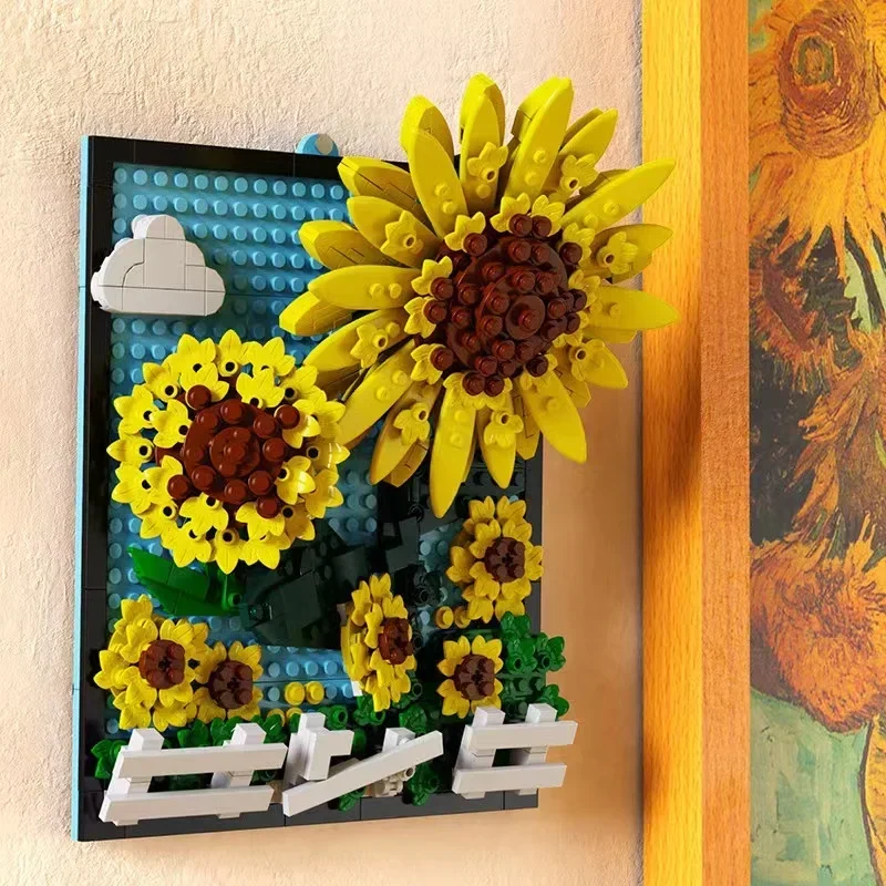 QZL Blocks 92003 Teens  Building Toys DIY Bricks Sunflower Decorative Painting Puzzle Home Decor Women Gift