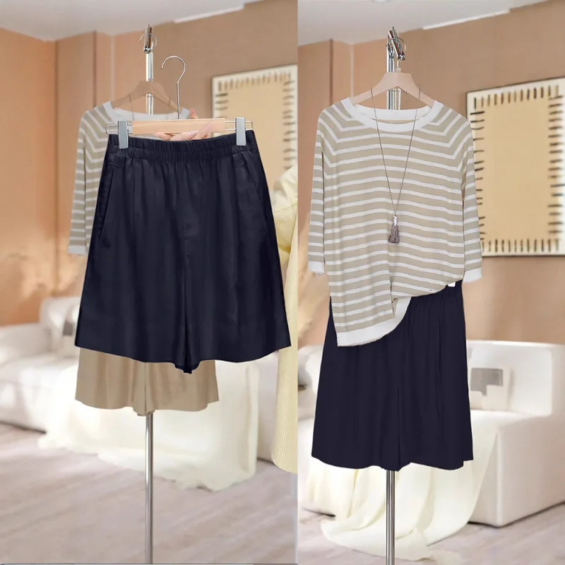 شورت نسائي من الكتان، ملابس صيفية بيضاء رفيعة، شورت متوسط الطول كاجوال بخمس نقاط