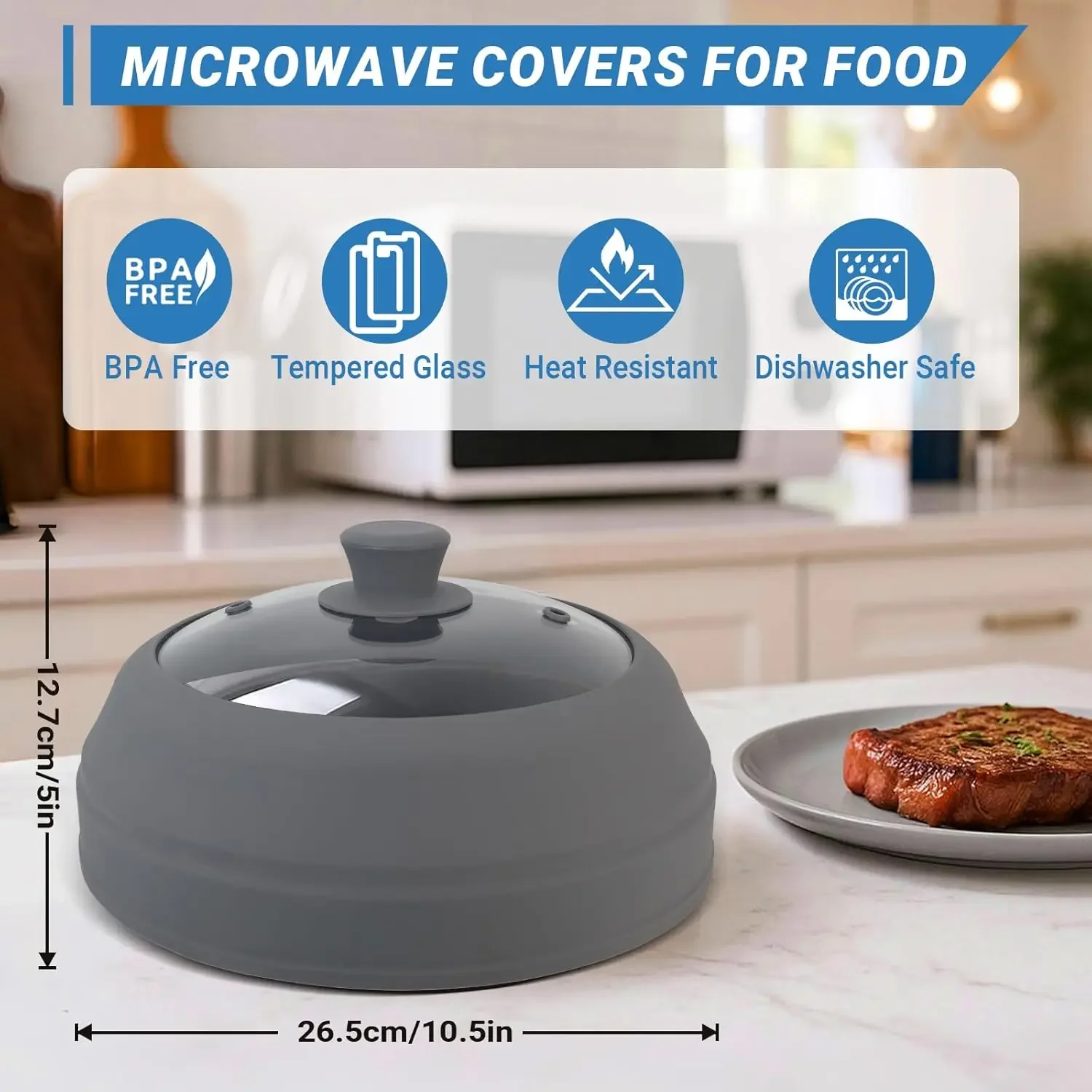 105インチの折りたたみ式ガラス製電子レンジカバー。耐熱性があり、食品や鍋から飛び散るものを防ぎます。