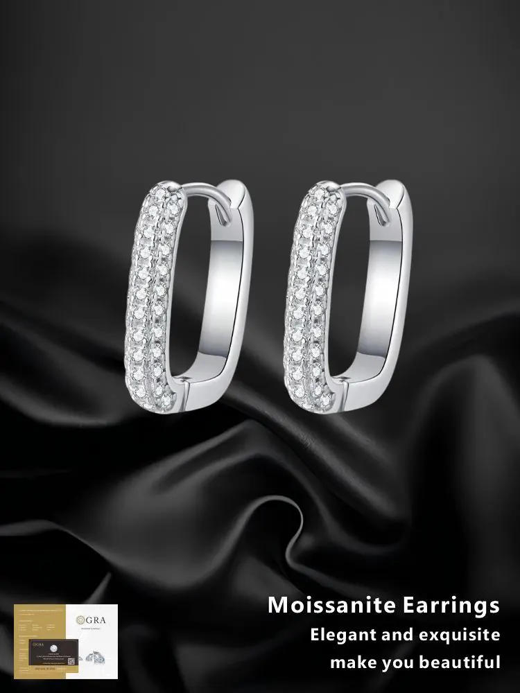 

Moissanite 925 Sterling Silver Earrings Double-row Square Light Luxury Valentine's Day Gift Wedding Fine Jewelry Perforated