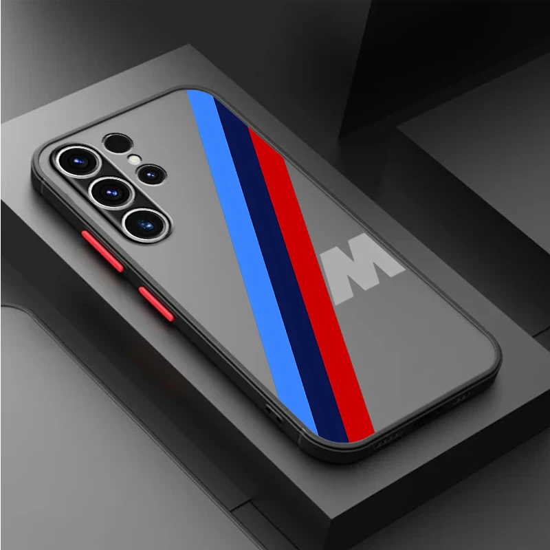 Red Blue Bars M Logo Phone Case for Samsung Galaxy S24 Ultra S23 Ultra S20 S21 S22 FE S20 FE Matte Soft Cover Shell