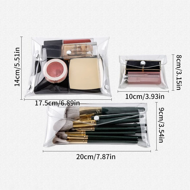 1PC S M L Portable Transparent Cosmetic Bag Waterproof PVC Pencil Toiletry Organizer Stationery Storage Bag for Makeup Brush