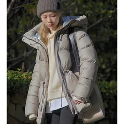 Chaquetas ajustadas de longitud media para mujer, abrigos de plumón de moda coreana, Parka informal con cordón, abrigo grueso y cálido para invierno