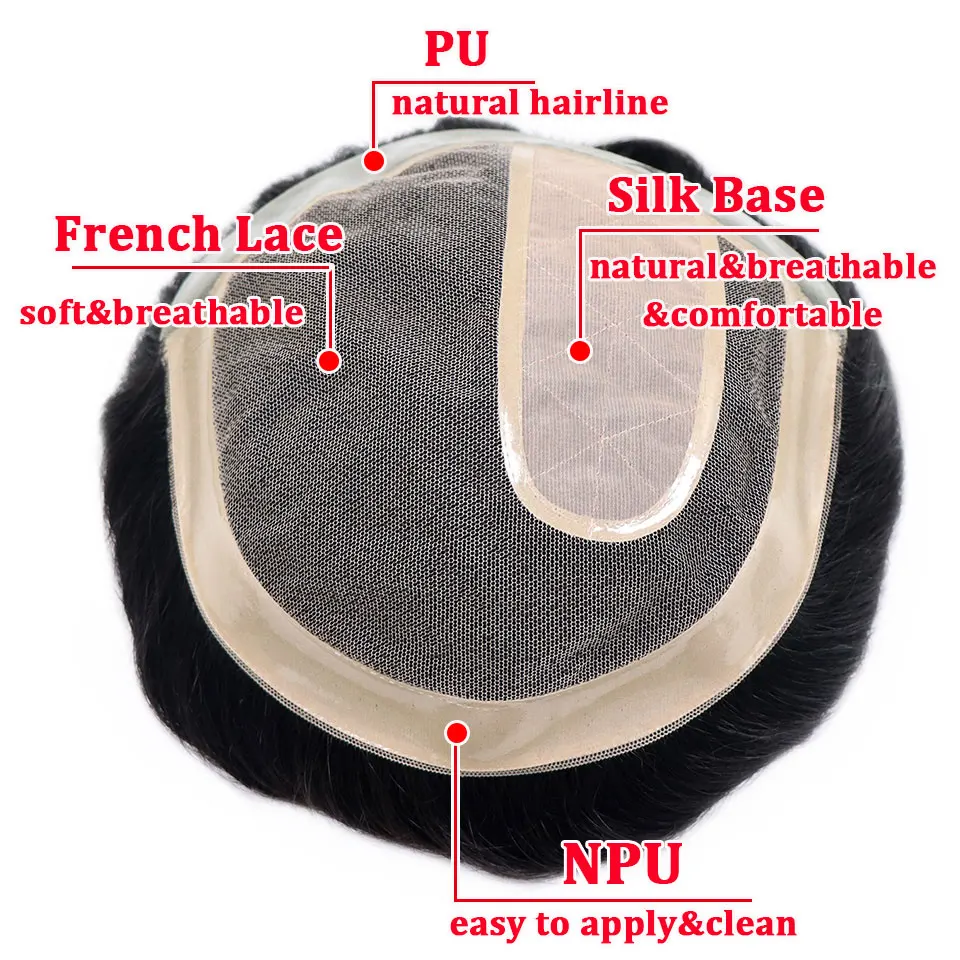قاعدة الحرير PU مع شعر مستعار الدانتيل الذكور # 1B الرجال الشعر المستعار مستقيم ريمي الشعر البشري الرجال الشعرية الاصطناعية نظام الشعر 4 بوصة طول الشعر #2