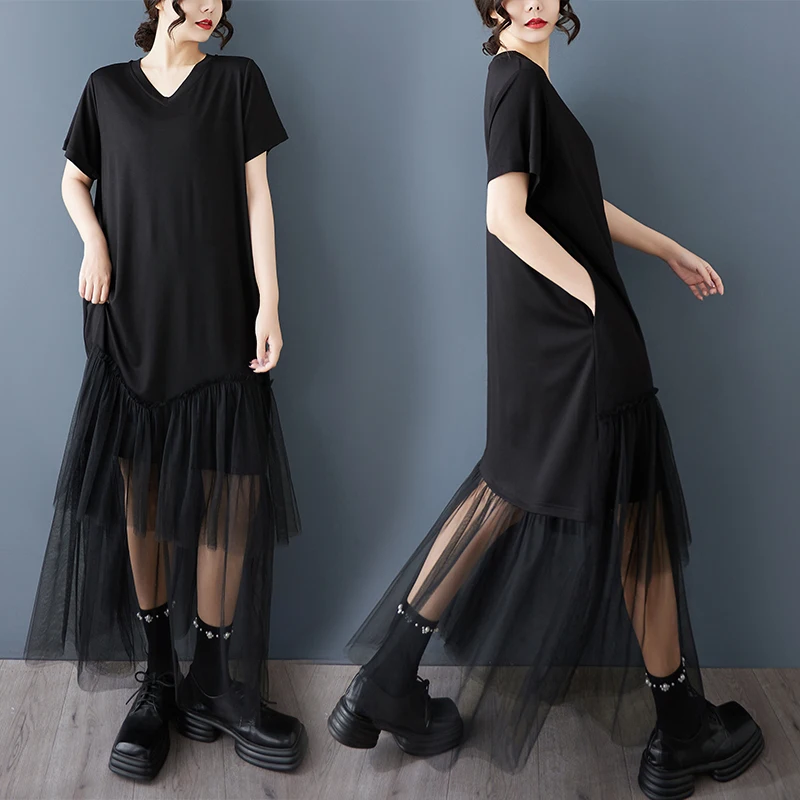 

Летний винтажный Гонконгский Sle Bla Dr, двухслойный тюль, сложенный дизайн, длинный модный дизайн для похудения, хлопок, полиэстер...