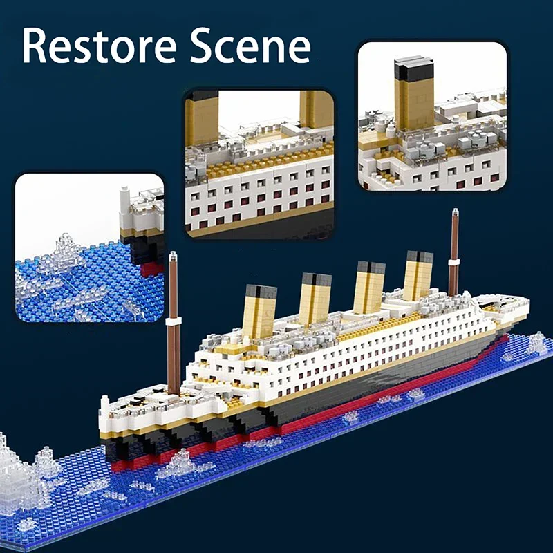 Titanic Creative Luxury Iceberg Cruise Ship Boat Wreck Set City DIY Model Building Blocks Bricks Toys For Children Adult Gift