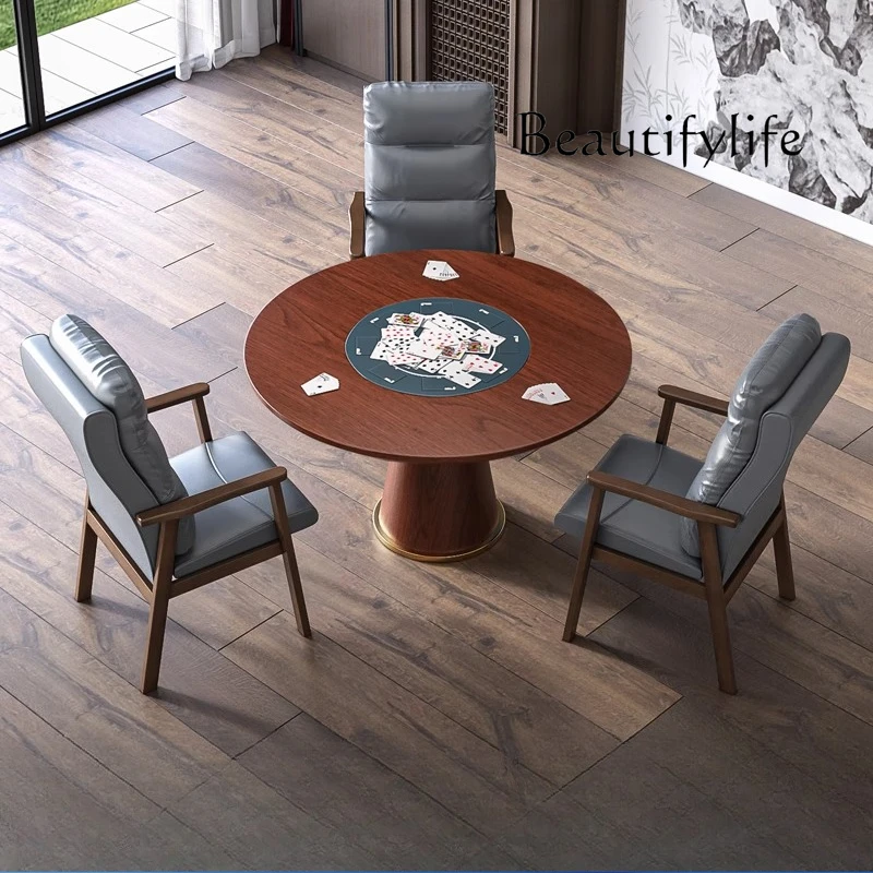 

Automatic licensing poker table Dou Dizhu solid wood round dining table Shampoo all-in-one machine eight-mouth egg table
