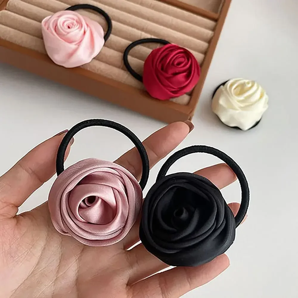 1 szt. Słodka Okrągła Gumka do Włosów z Różą Elastyczne Gumki do Włosów Gumka Elegancka Dla Kobiet Dziewczyn Pleciona Ozdoba do Włosów Akcesoria do Włosów