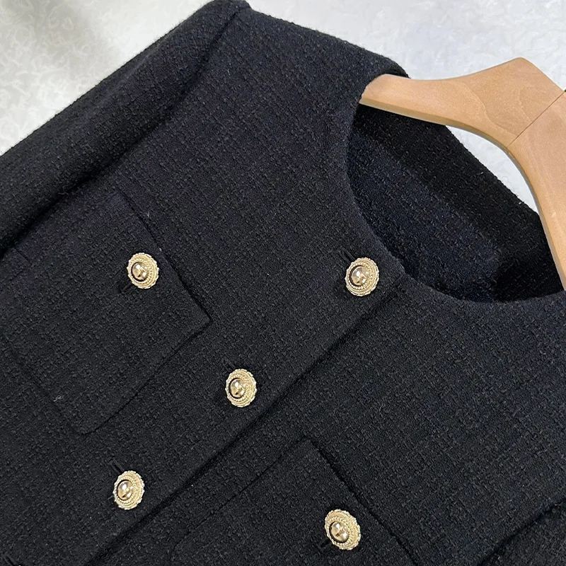 Autunno Inverno Nero Fragranza di alta qualità a maniche lunghe impiombata ​ ​ giacca in pelliccia finta Giacca corta da donna in tweed caldo moda donna