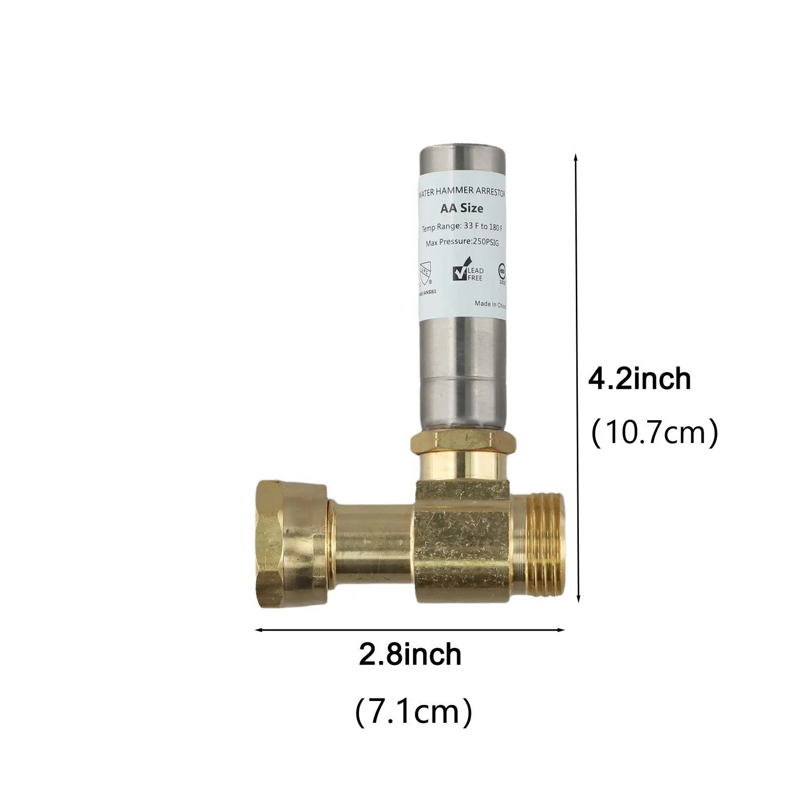 Edelstahl-Wasserhammerabsorber, 3/4 Zoll NH-Gewinde, Messing-T-Stück-Verbinder für Waschmaschinen, zur Geräuschreduzierung in der Sanitärinstallation. – Detail 14