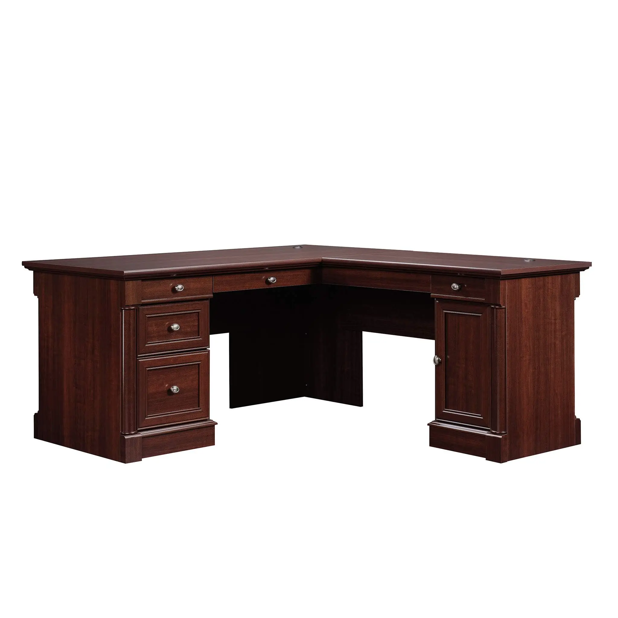 Palladia L Shaped Desk with Drawers, Office Desk with File Cabinet Storage, Cable Management, Keyboard Tray, in Select