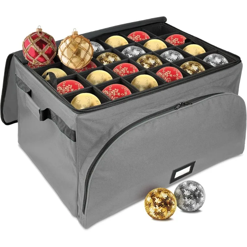 

Premium Christmas Ornament Storage Box with 3 Trays Holds 72 Ornaments Adjustable Dividers Durable 600D Fabric Metal Frame