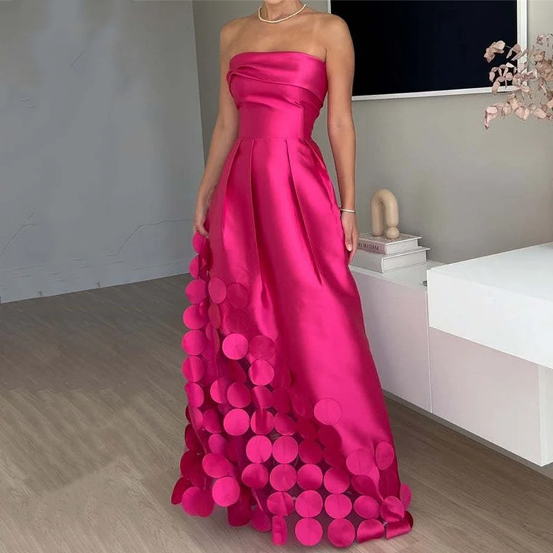 Elegant Pleated Bridesmaid Dress Fashion Strapless High Waist Banquet Dress New Women\'s Sexy Off Shoulder Slim Satin Long Dress