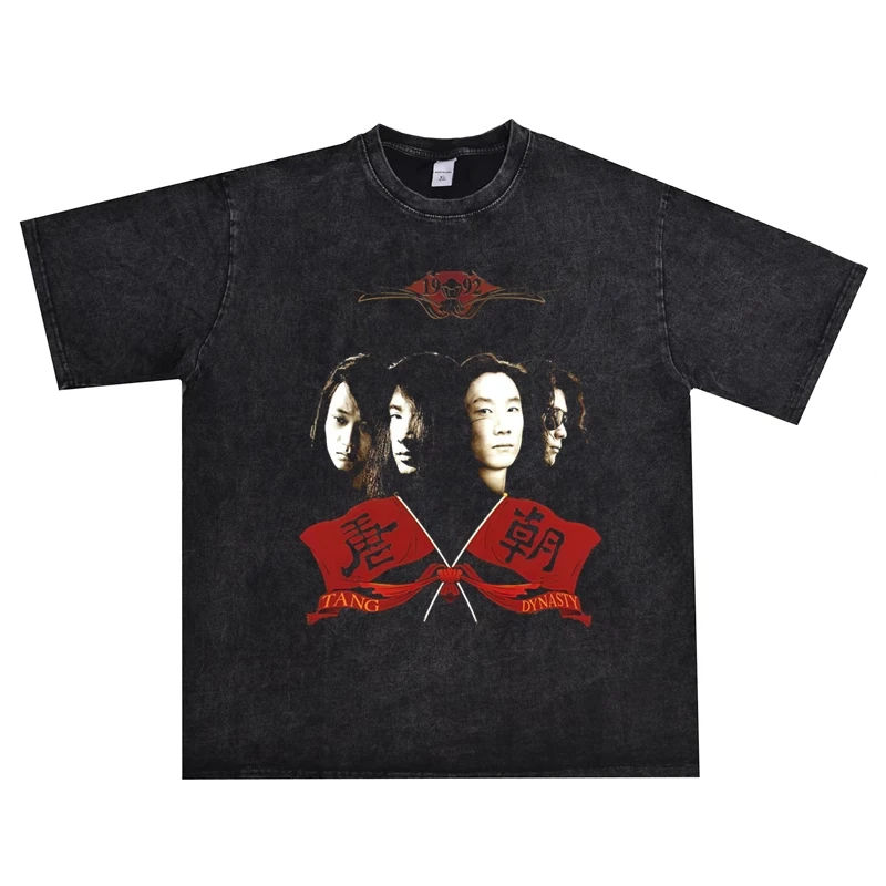 

2025 Heavy Metal Rock Tang Dynasty Band Performance Print Short-sleeved Chinese Trend T-shirt, Pure Cotton Heavyweight