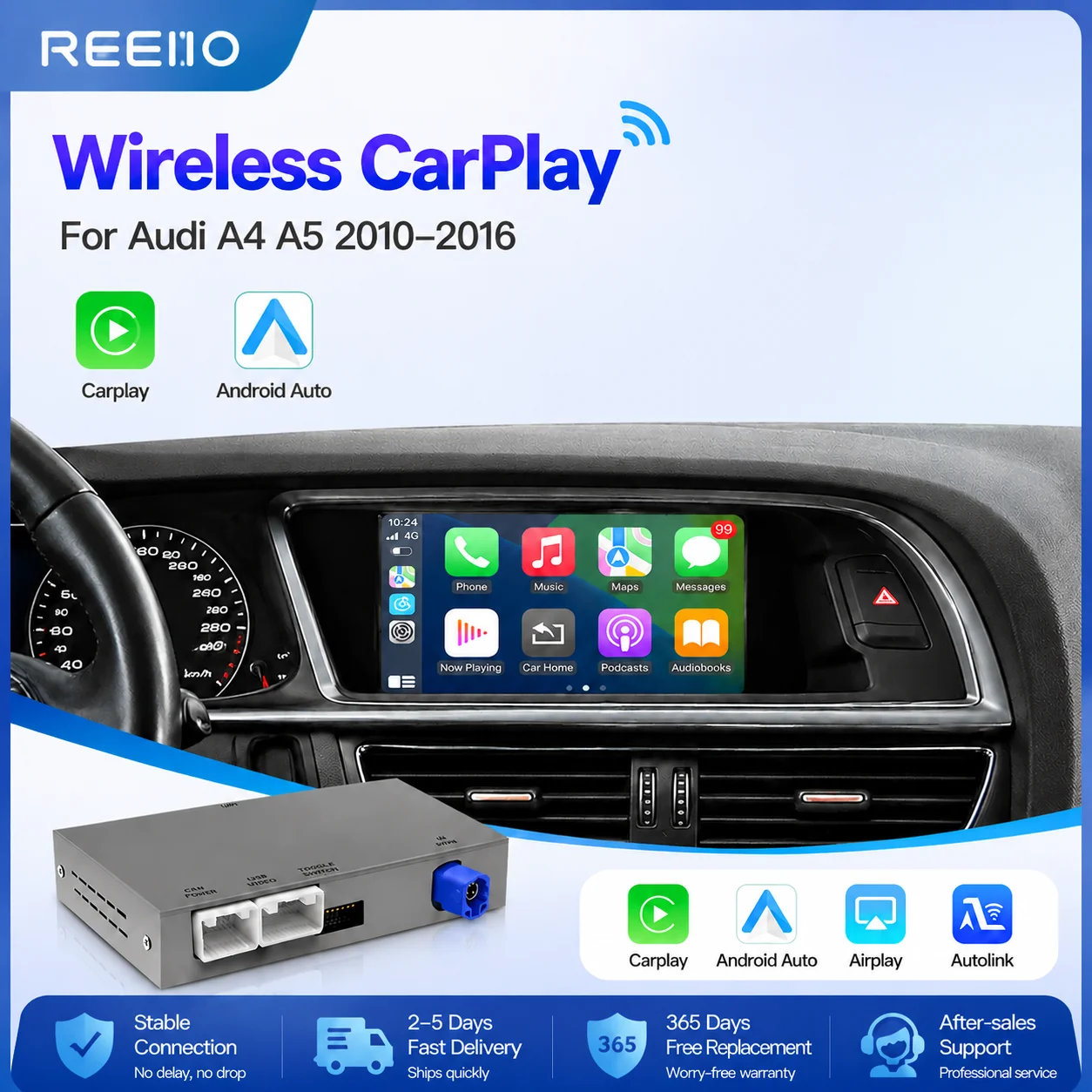 Kabelloses CarPlay Android Auto für Audi A4 A5 Q5 S5 B8 2008-2016 Mit 3G MMI, Modell Mit Mirror Link AirPlay Front-/Rückansicht Multimedia
